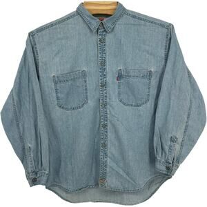 VTG 90s Men's Levi's Red Tab Button Up Down Blue Denim Jean Long Sleeve Shirt XL